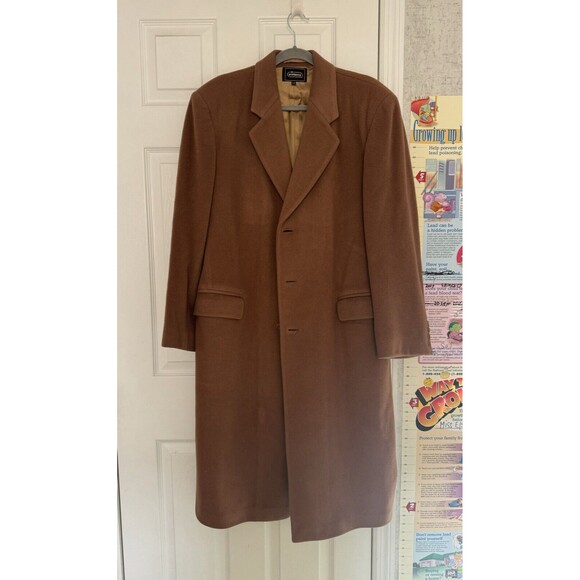 Virany Cashmere Wool Mens Tan Camel Beige OverCoat Size 42 Made In Hungary - Picture 12 of 12